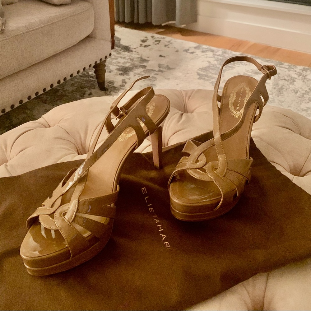 ❤️ NWT Elie Tahari leather beige platform strappy heels pumps